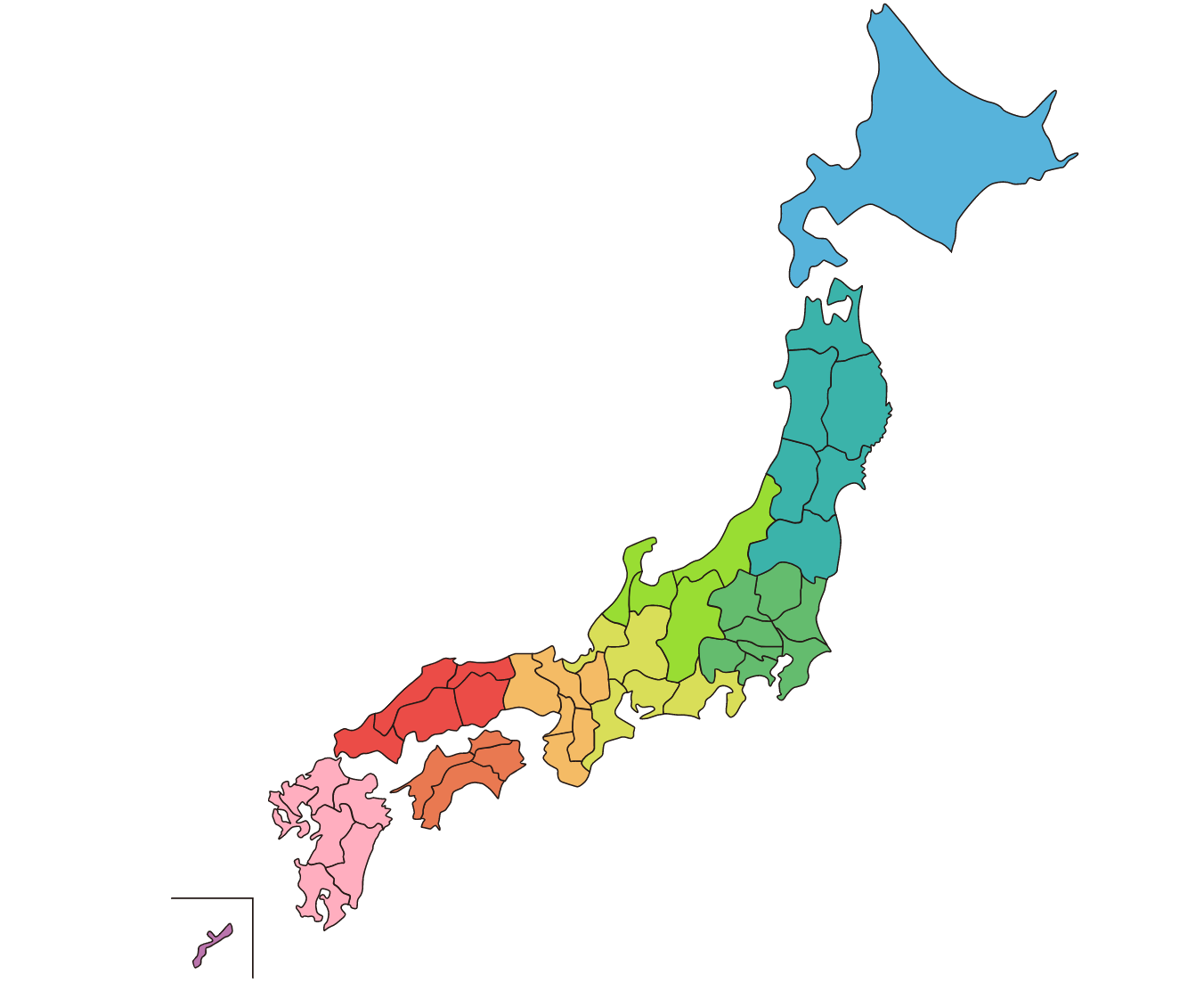 選択できる地域を表現するための日本地図
